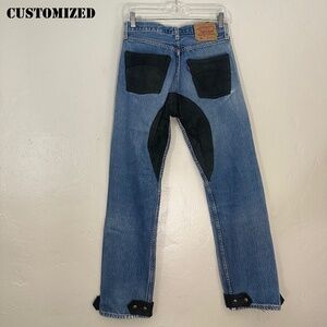 Customized Levi 501s Leather Back Pockets Saddle Cuffs 28" waist 30" inseam